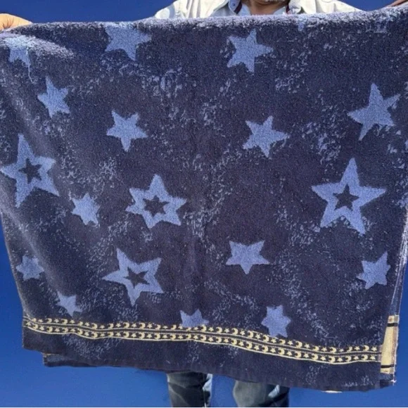 Vintage 3piece home trends bath and hand towels  Navy Star Pattern sun moon Y2K - Picture 5 of 13